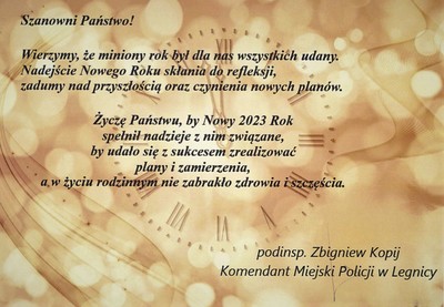 Noworoczne życzenia Komendanta Miejskiego Policji w Legnicy