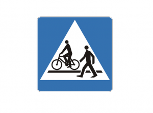 znak drogowy informacyjny przejście dla pieszych i droga dla rowerów