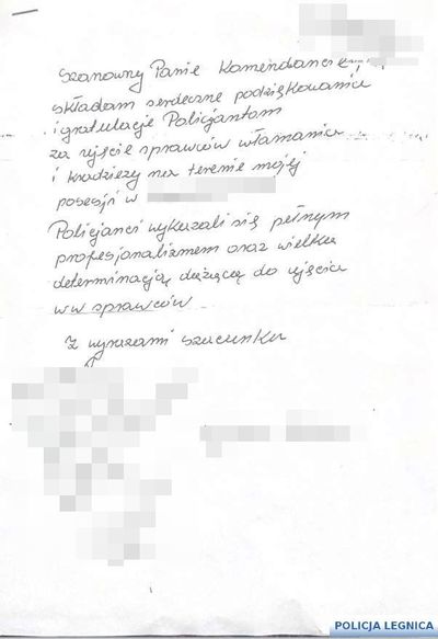 Podziękowania dla policjantów z Komisariatu Policji w Chojnowie