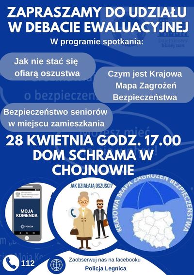 Zaproszenie na debatę ewaluacyjną dotyczącą bezpieczeństwa seniorów w Chojnowie