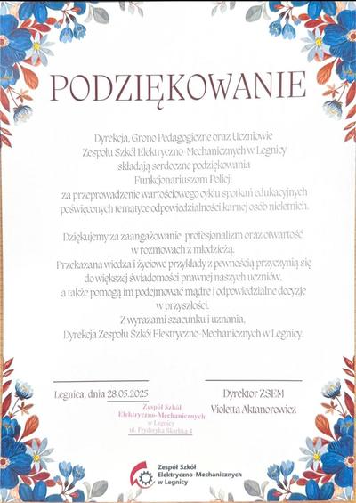 Podziękowania za wspólne działania profilaktyczne