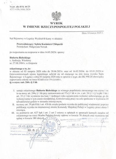 WYROK SYGN. AKT II K 44/25 dot. HUBERTA BIELECKIEGO