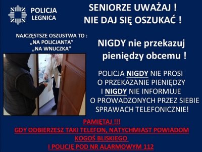 NIE DAJ SIĘ NABRAĆ OSZUSTOM ! – APEL LEGNICKICH POLICJANTÓW