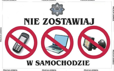 na plakacie nie zostawiaj cennych rzeczy w aucie jest przekreślony telefon laptop i nawigacja